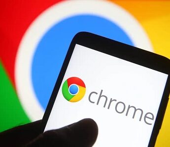 Chrome logo on phone in front of Chrome logo on screen 1